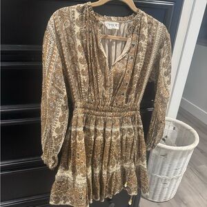 Romika Paisley Long Sleeve Dress in Brown and Tan